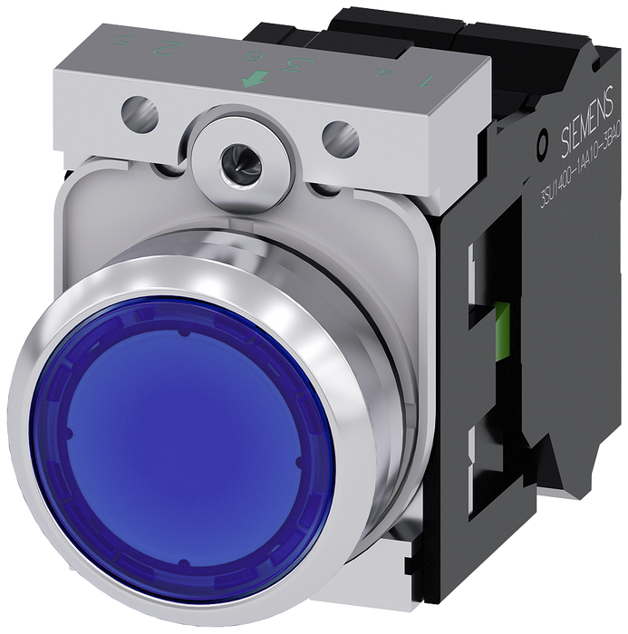 SIEMENS BOTON ILUM AZUL 1NA+LED 110VAC -COMP METAL RESORTE