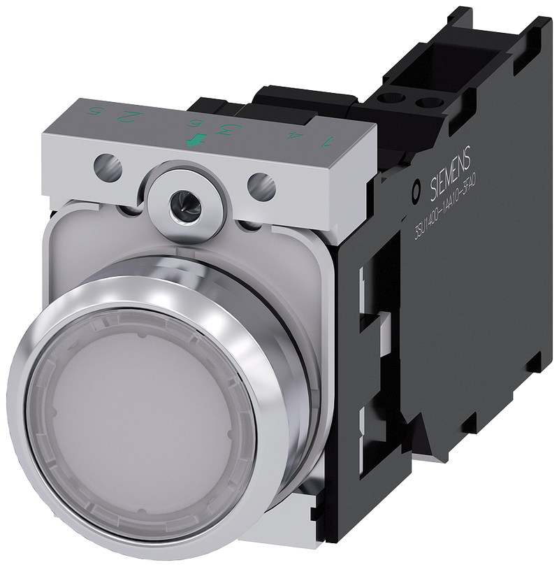 SIEMENS BOTON ILUM BLANCO LED 1NA+1NC  24V AC/DC RESORTE -COMP ME