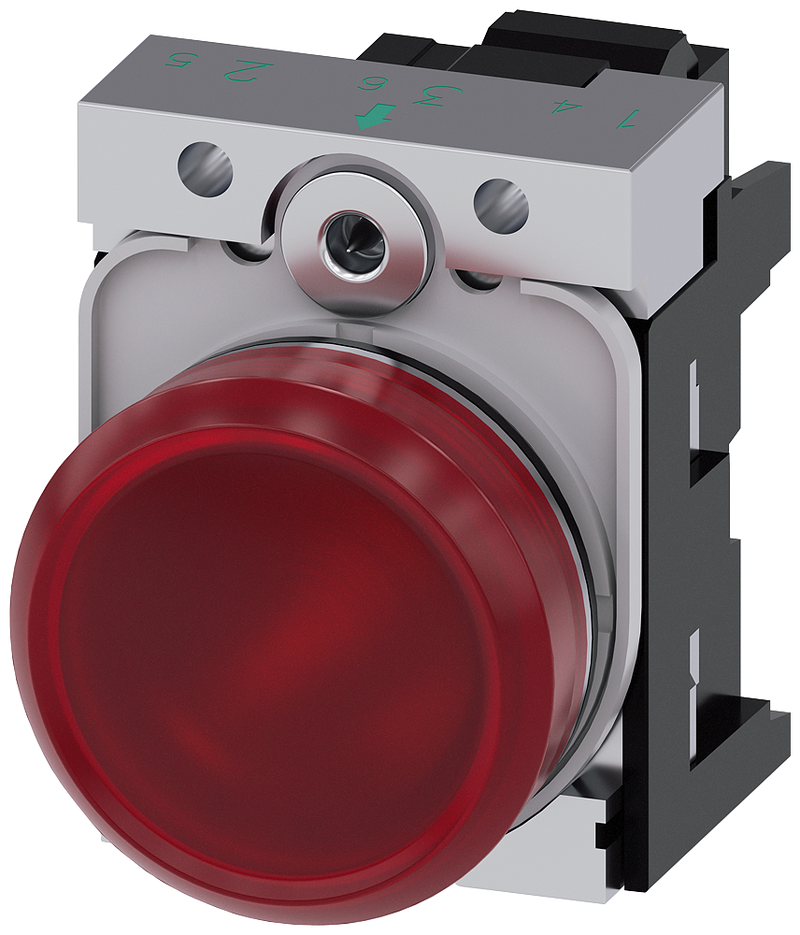 SIEMENS BOTON ILUM ROJO 22MM REDONDO METAL 230VAC BORNE DE RESORT