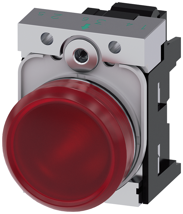 SIEMENS BOTON ILUM ROJO 22MM REDONDO METAL 230VAC BORNE DE RESORT