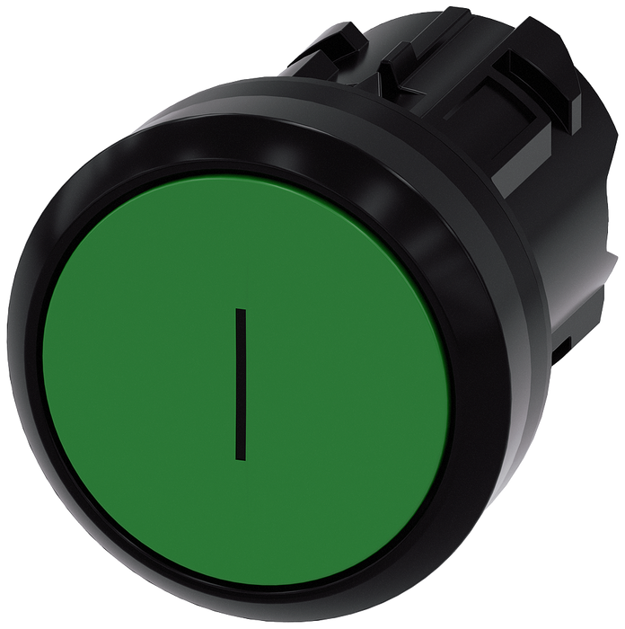 SIEMENS PULSADOR 22MM REDONDO PLASTICO VERDE INSCRIPCION I RASANT