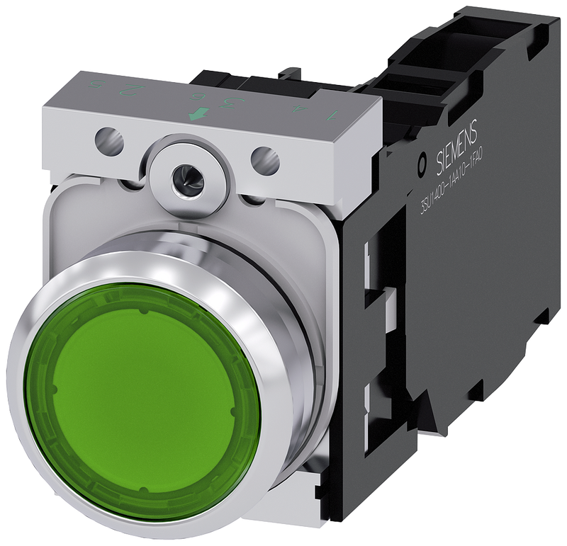SIEMENS BOTON ILUM VERDE 1NA+1NC+LED 24V AC/DC -COMP METAL