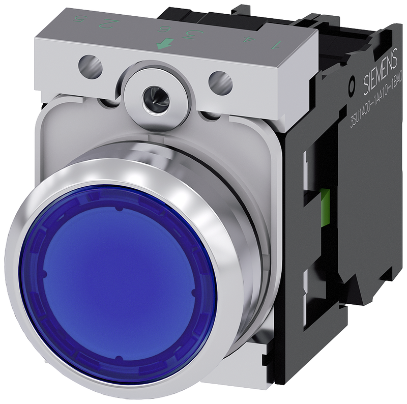SIEMENS BOTON ILUM AZUL 1NA+LED 230VAC -COMP METAL