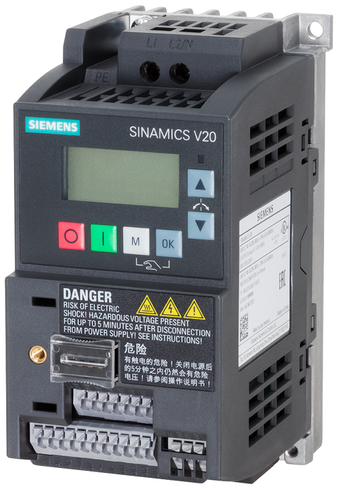 SIEMENS SINAMICS VARIADOR V20 0.33HP 1AC 200-240VAC 1.7A C/BOP