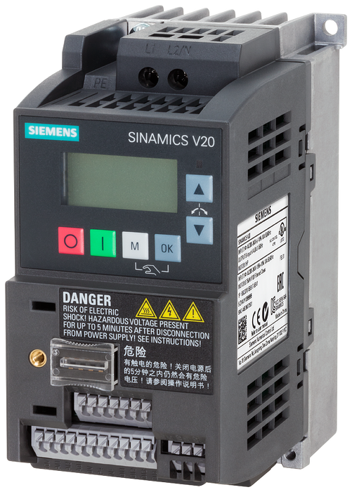 SIEMENS SINAMICS VARIADOR V20 0.75HP 1AC 200-240VAC 3.2A C/BOP