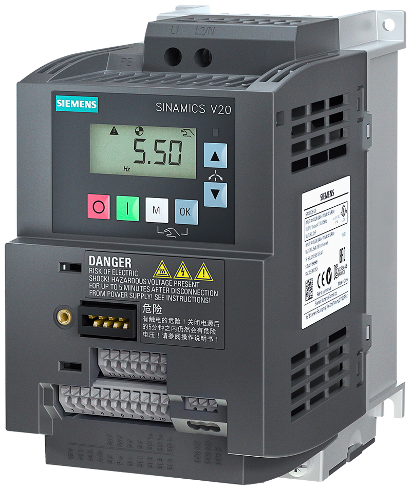 SIEMENS SINAMICS VARIADOR V20 1AC-10/+10% 47-63 Hz 200-240VAC