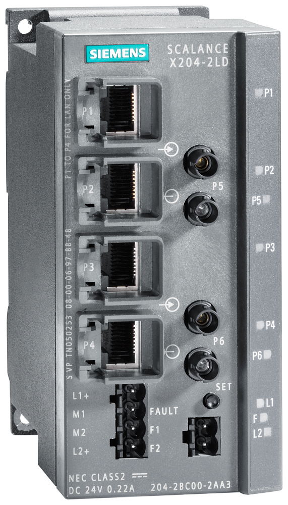 SIEMENS SWITCH SCALANCE 4xRJ45 10/100 Mbit/s 2xFO ADMINISTRABLE X204-2LD