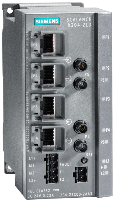 SIEMENS SWITCH SCALANCE 4xRJ45 10/100 Mbit/s 2xFO ADMINISTRABLE X204-2LD