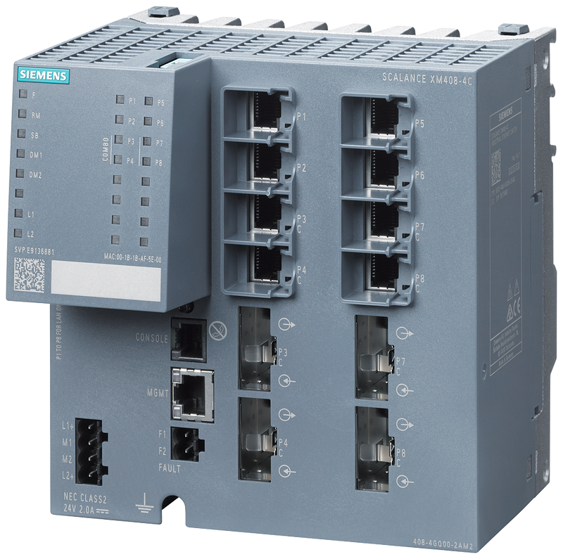 SIEMENS SWITCH SCALANCE 8xRJ45 10/100/1000 Mbit/s 4xFO 100/1000 Mbit/s ADMIINISTRABLE XM408-4C