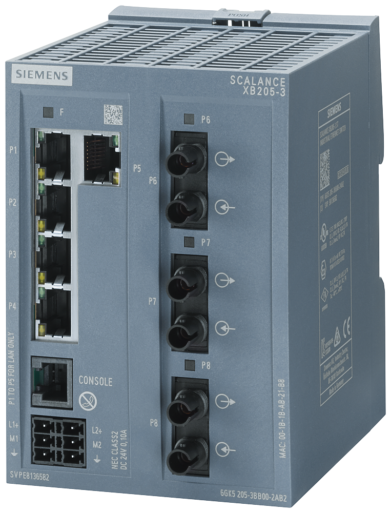 SIEMENS SWITCH SCALANCE 5xRJ45 10/100 Mbit/s 3xFO ADMINISTRABLE XB205-3