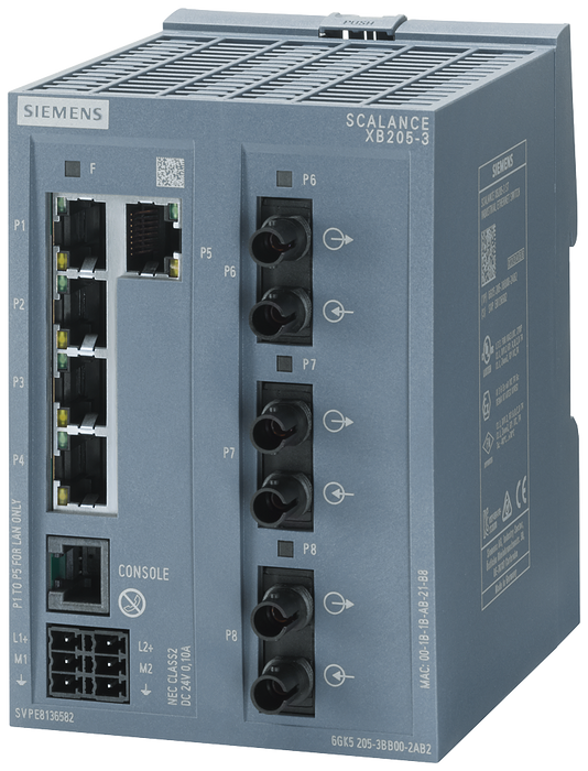 SIEMENS SWITCH SCALANCE 5xRJ45 10/100 Mbit/s 3xFO ADMINISTRABLE XB205-3