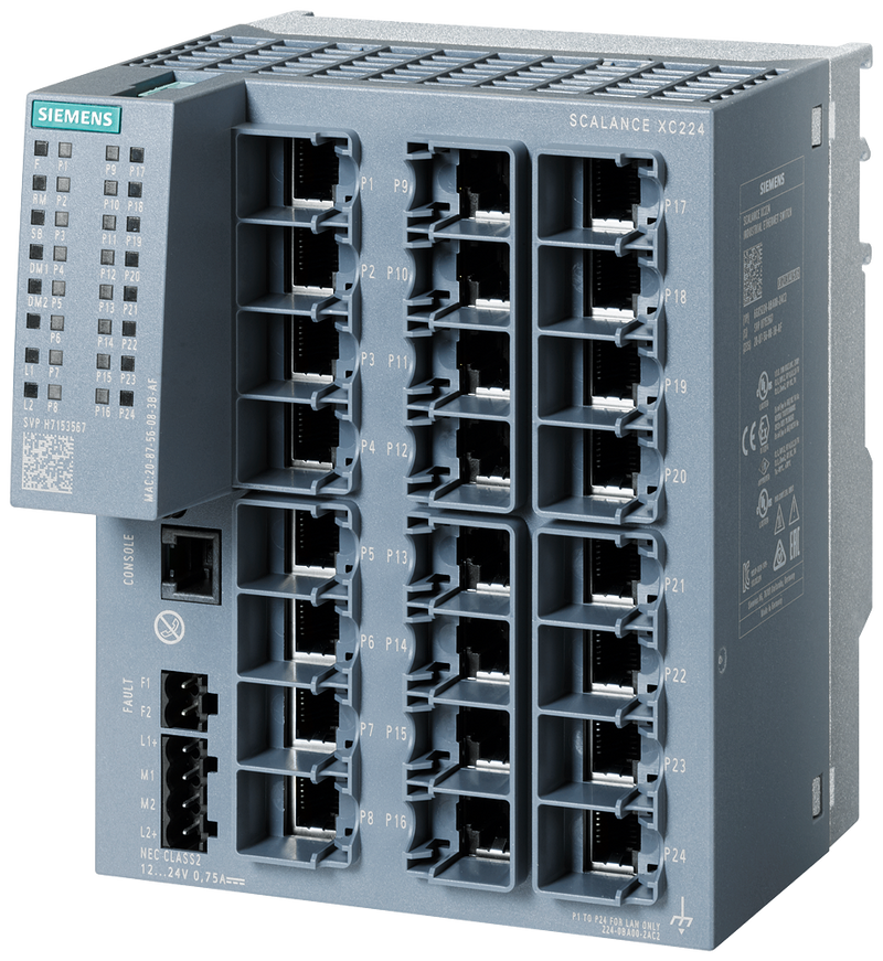 SIEMENS SWITCH SCALANCE 24xRJ45 10/100 Mbit/s 2xIE-SWITCH 1xCONSOLE-PORT ADMINISTRABLE XC224