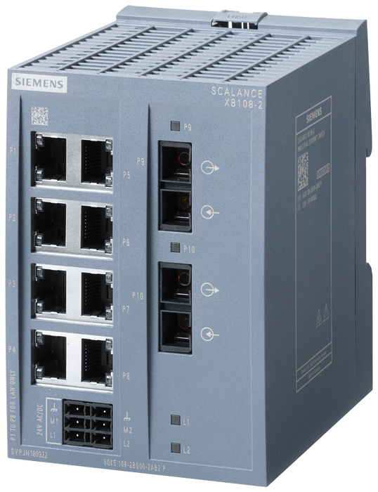 SIEMENS SCALANCE XB108B-2 8X10/100 2X100 MBBITS/S IP20 24VAC/VDC
