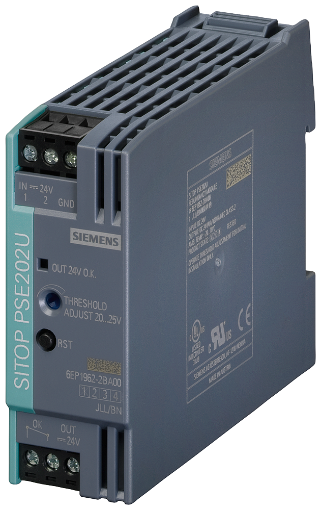 SIEMENS SIMATIC SITOP PSE202U NEC CLASS 2 REDUNDANCY MODULE INPUT/OUTPUT: 24 V DC SUITABLE FOR DECOUPLING TWO SITOP POWER SUPPLIES OUTPUT POWER RESTRICTED TO 100 VA
