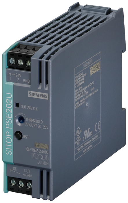 SIEMENS SIMATIC SITOP PSE202U NEC CLASS 2 REDUNDANCY MODULE INPUT/OUTPUT: 24 V DC SUITABLE FOR DECOUPLING TWO SITOP POWER SUPPLIES OUTPUT POWER RESTRICTED TO 100 VA