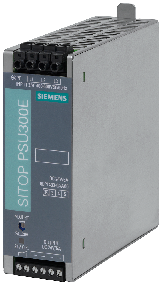 SIEMENS SIMATIC SITOP PSU300E 24 V/5 A STABILIZED POWER SUPPLY INPUT: 3 AC 400-500 V OUTPUT: 24 V DC/5 A