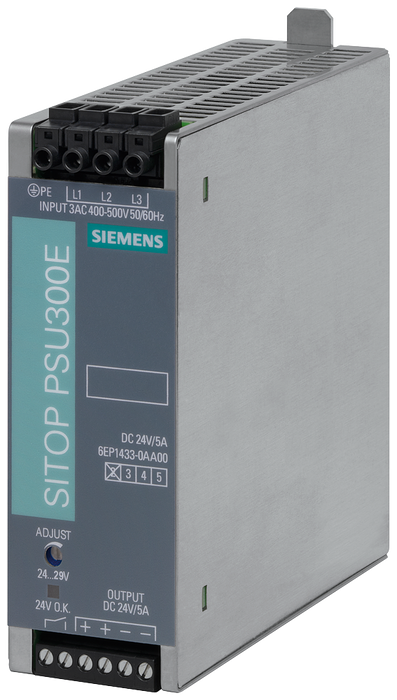 SIEMENS SIMATIC SITOP PSU300E 24 V/5 A STABILIZED POWER SUPPLY INPUT: 3 AC 400-500 V OUTPUT: 24 V DC/5 A