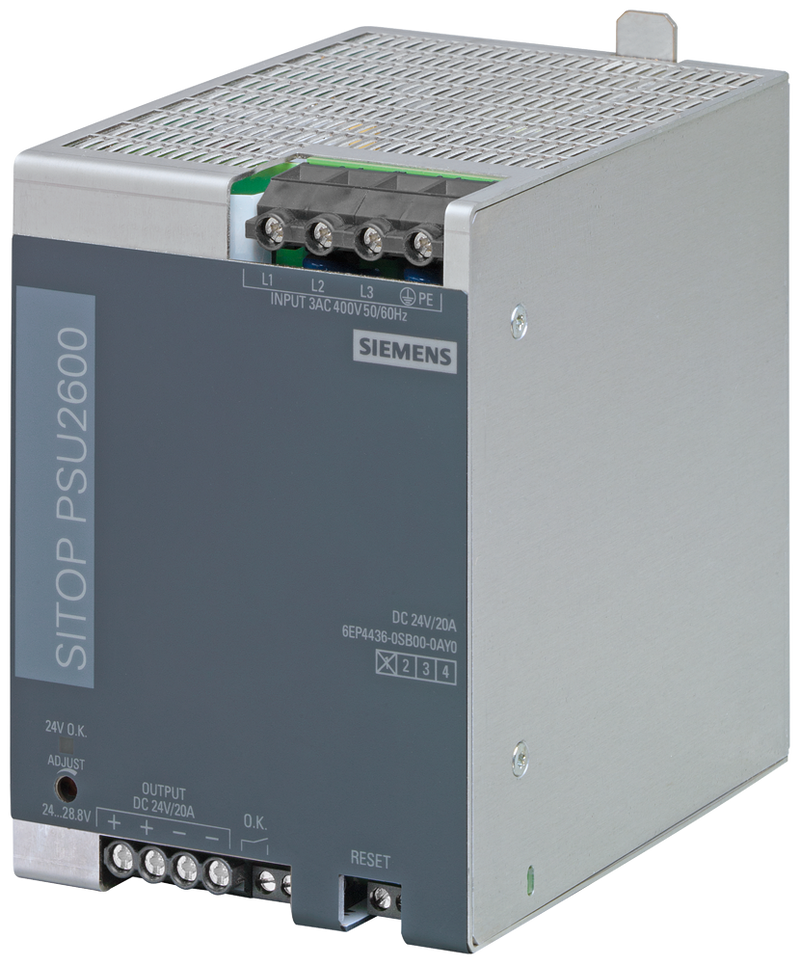 SIEMENS SIMATIC SITOP PSU2600 24 V/20 A STABILIZED POWER SUPPLY INPUT: 3 AC 400-500 V OUTPUT: 24 V DC/20 A
