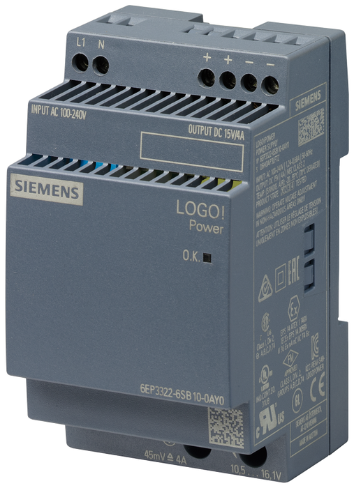SIEMENS FUENTE LOGO POWER 1F 100-240VAC SAL 15VDC 4A