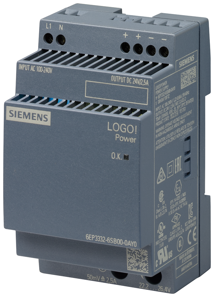 SIEMENS SIPLUS LOGO POWER FUENTE ENT 100-240VAC SAL 24VDC TEMP EX