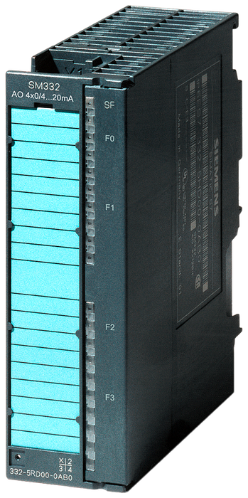 SIEMENS SIMATIC S7 ANALOG OUTPUT SM 332 OPTICALLY ISOLATED 4 AO 0/4 UP TO 20 MA 20 PIN FOR SIGNALS FROM HAZARDOUSAREAS CAPABLE OF DIANOST. PTB-TESTED