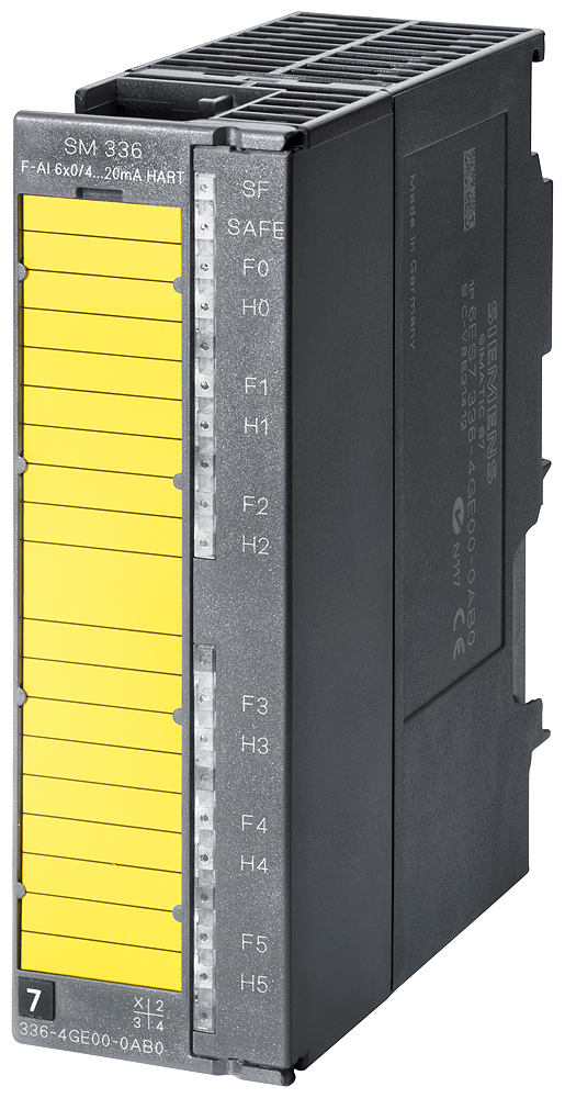 SIEMENS S7 ANALOG INPUT SM 336 6 AI; 15 BIT; FAIL-SAFE ANALOG INPUTS FOR SIEMENS SAFETY WITH HART SUPPORT UP TO CATEGORY 4 (EN 954-1)/ SIL3 (IEC61508)/PLE (ISO13849) 1X 20-POLE