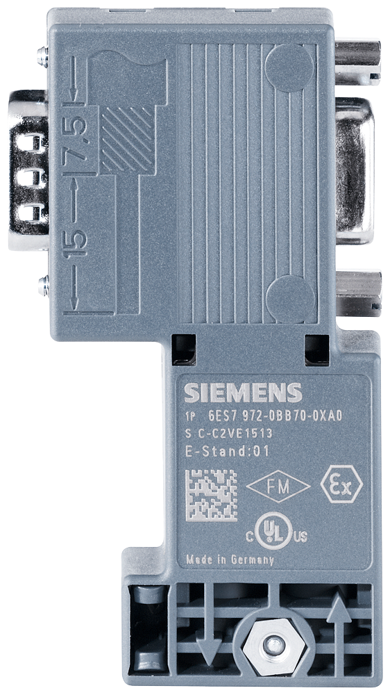 SIEMENS DP CONNECTION PLUG FOR PROFIBUS UP TO 12 MBIT/S 90° CABLE OUTLET 15 8X 72 2X 36 4 MM (WXHXD) INSULATION DISPLACEMENT METHOD FASTCONNECT WITH PG RECEPTACLE