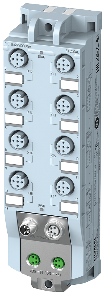 SIEMENS ET 200AL DIQ 16X24 V DC/0 5 A 8XM12 DEGREE OF PROTECTION IP67