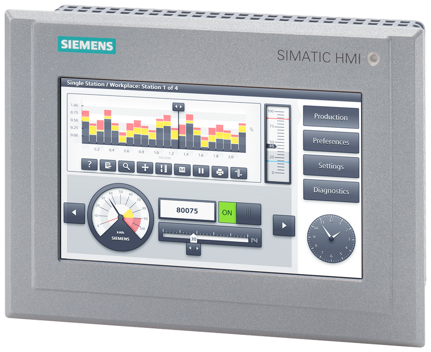 SIEMENS SIMATIC HMI TP700 COMFORT OUTDOOR COMFORT PANEL TOUCH OPERATION 7IN WIDESCREEN TFT DISPLAY 16 MILLION COLORS PROFINET INTERFACE MPI/PROFIBUS DP INTERFACE 12 MB CONFIGURATION MEMORY WINDOWS CE