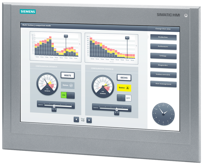 SIEMENS SIMATIC HMI TP1500 COMFORT OUTDOOR COMFORT PANEL TOUCH OPERATION 15IN WIDESCREEN TFT DISPLAY 16 MILLION COLORS PROFINET INTERFACE MPI/PROFIBUS DP INTERFACE 12 MB CONFIGURATION MEMORY WINDOWS C